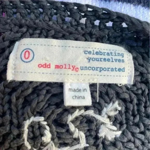 ODD MOLLY women’s charcoal gray knit fringe sweater pockets and from zip sz 0 - Picture 14 of 15